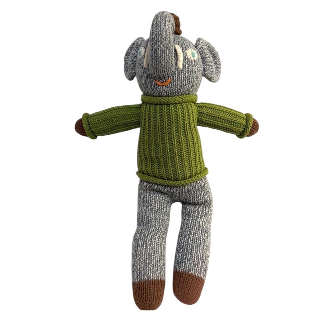 Blabla Kids Knit Elephant Doll Green Sweater Plush Cotton Toy Hercule